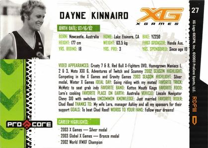 2004 Pro Core Sports X Games #27 Dayne Kinnaird Back